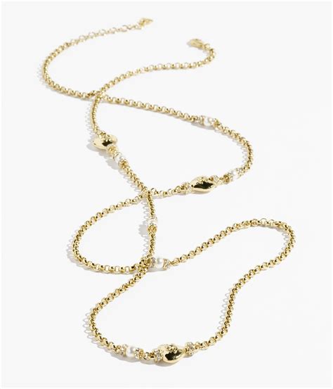 gold pearly white crystal chanel|Long necklace .